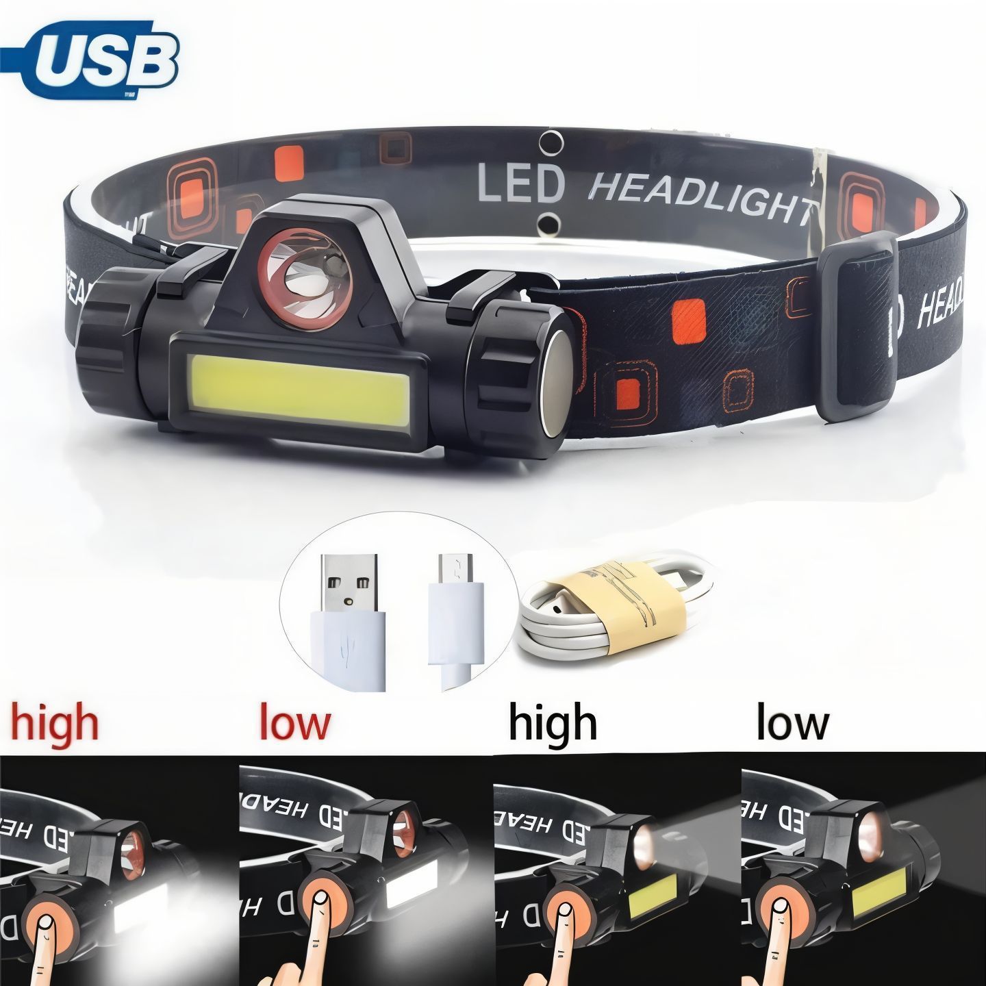 USB Rechargeable LED Headlamp – High Brightness, Lightweight &amp; Adjustable